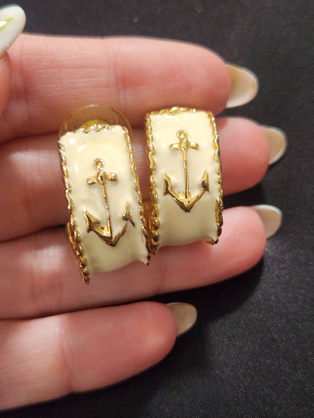 Gold and Cream Hoop Earrings Set – Women Jewelry - Picture 3 of 4